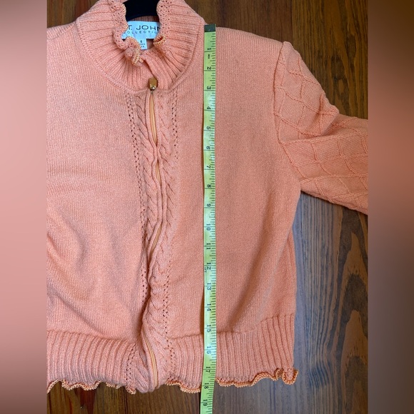 St. John Collection Orange Sherbet Knit Zip Up Cardigan Sweater | 4 - Picture 7 of 7